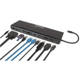 Manhattan MH USB-C Triple monitor docking station, darkn gray