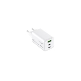 MediaRange 65W GaN Fast Charging Adapter(EU-Plug), 2x USB-C and 1x USB-A, USB-C®Power Delivery and Quick Charge™ enabled, White