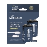 MediaRange Rechargeable USB-C Li-Ion Batteries, E-Block I 9V I 3060mWh I 340mAh, 2-Pack