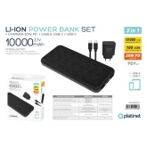 PLATINET POWER BANK SET 10000 MAH + 20W PD CHARGER + 1M CABLE BLACK [45993]