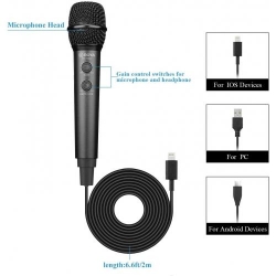 Boya BY-HM2 Microfon Condensator cu Trepied, Iesire Casti USB Type-C, USB-A și Lightning