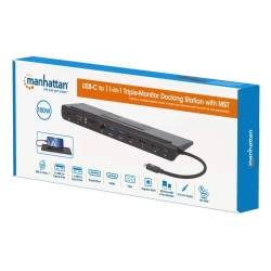 Manhattan MH USB-C Triple monitor docking station, darkn gray