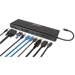 Manhattan MH USB-C Triple monitor docking station, darkn gray