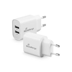 MediaRange 12W Fast Charging Adapter (EU-Plug),2x USB-A, White