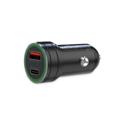 MediaRange 30W In-car charger with 1x USB-A and1x USB-C® port, black aluminium housing