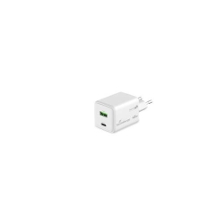 MediaRange 45W GaN Fast Charging Adapter(EU-Plug), 1x USB-C and 1x USB-A, USB-C®Power Delivery and Quick Charge™ enabled, White