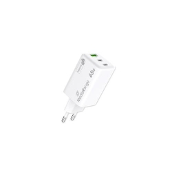 MediaRange 65W GaN Fast Charging Adapter(EU-Plug), 2x USB-C and 1x USB-A, USB-C®Power Delivery and Quick Charge™ enabled, White
