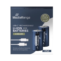 MediaRange Rechargeable USB-C Li-Ion Batteries, Baby C I 1.5V I 4.500mWh I 3.000mAh, 2-Pack