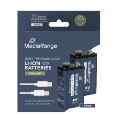 MediaRange Rechargeable USB-C Li-Ion Batteries, E-Block I 9V I 3060mWh I 340mAh, 2-Pack