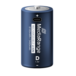 MediaRange Rechargeable USB-C Li-Ion Batteries, Mono D I 1.5V I 8.100mWh I 5.400mAh, 2-Pack