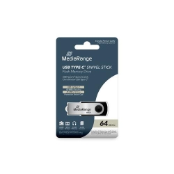MediaRange USB 3.2 Gen 1 Type-C Flash Memory Drive, Swivel Housing, Black/Silver, 64GB