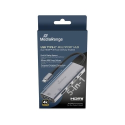 MediaRange USB Type-C® 5-in-1 Multiport Adapter,Silver