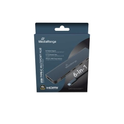 MediaRange USB Type-C® 6-in-1 multiport adapter,silver