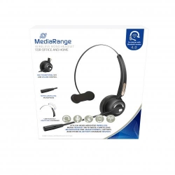 MediaRange Wireless mono headset with microphone, 180mAh battery, black
