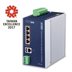 Planet IP30 Industrial Renewable Energy 4-Port 10/100/1000T 802.3at PoE+ Managed Ethernet Switch. (-