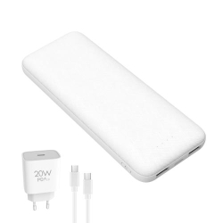 PLATINET POWER BANK SET 10000 MAH + 20W PD CHARGER + 1M CABLE WHITE [45998]