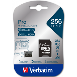 Verbatim Pro microSDXC U3 256GB with adapter