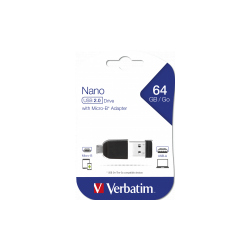 VERBATIM Store'n'Stay Nano USB Drive 64GB + OTG Adapter