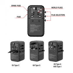 Verbatim UTA-06 GaN III 100W Universal Travel Adapter with 2 x USB-C PD & QC 4+ & 2 x USB-A QC 3.0 ports