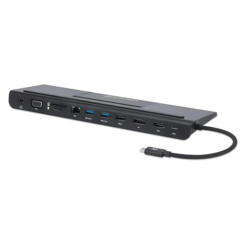 Manhattan MH USB-C Triple monitor docking station, darkn gray