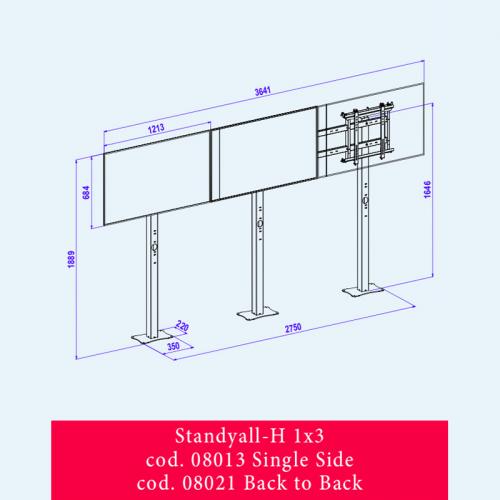 OMB STANDYALL - stand fix pentru VIDEOWALL, 1x3 back, landscape